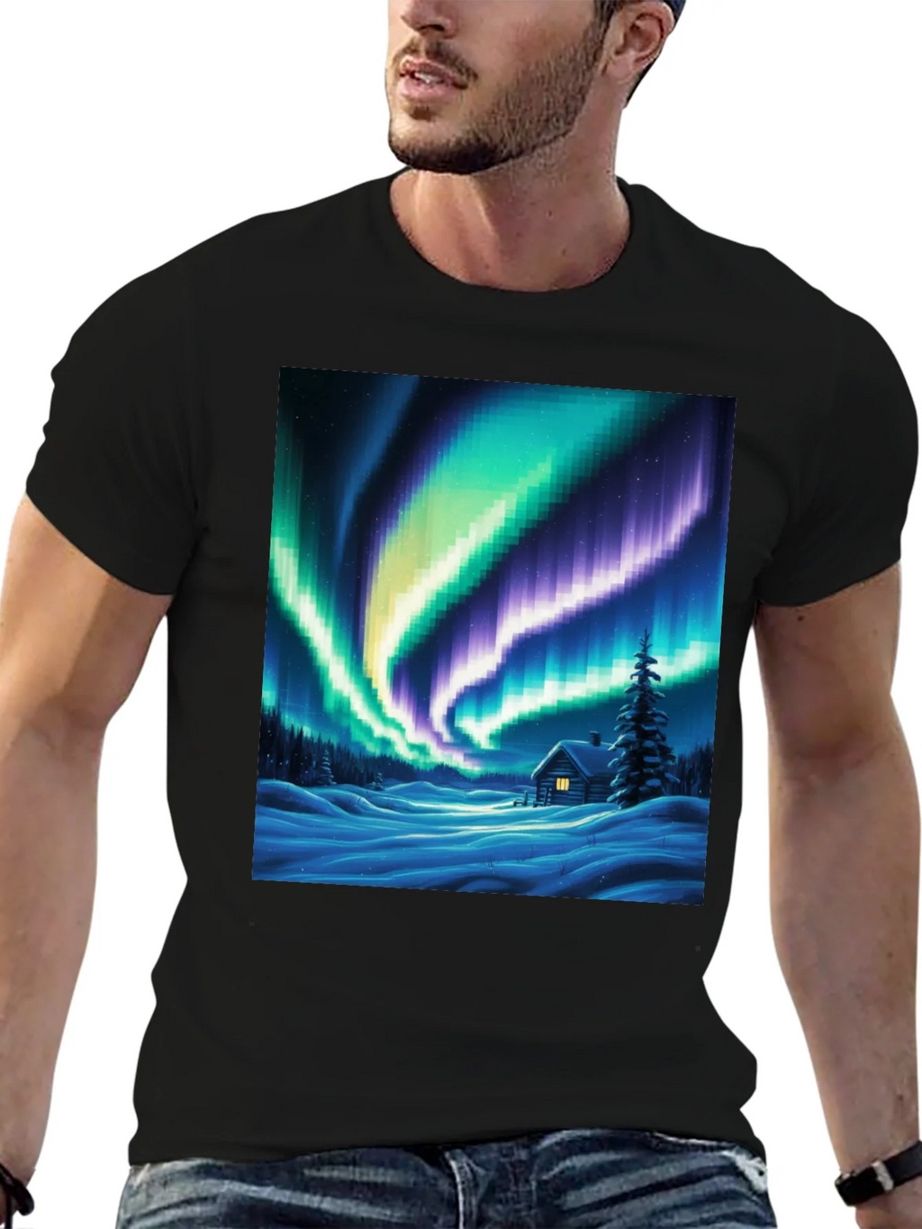 Aurora Cabin T-Shirt: Winter Night Scene product image 6