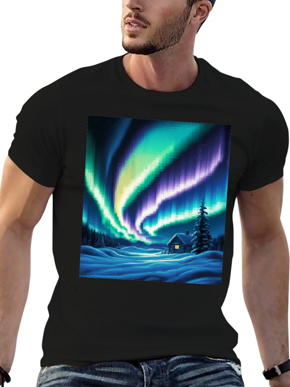 Aurora Cabin T-Shirt: Winter Night Scene product image 6