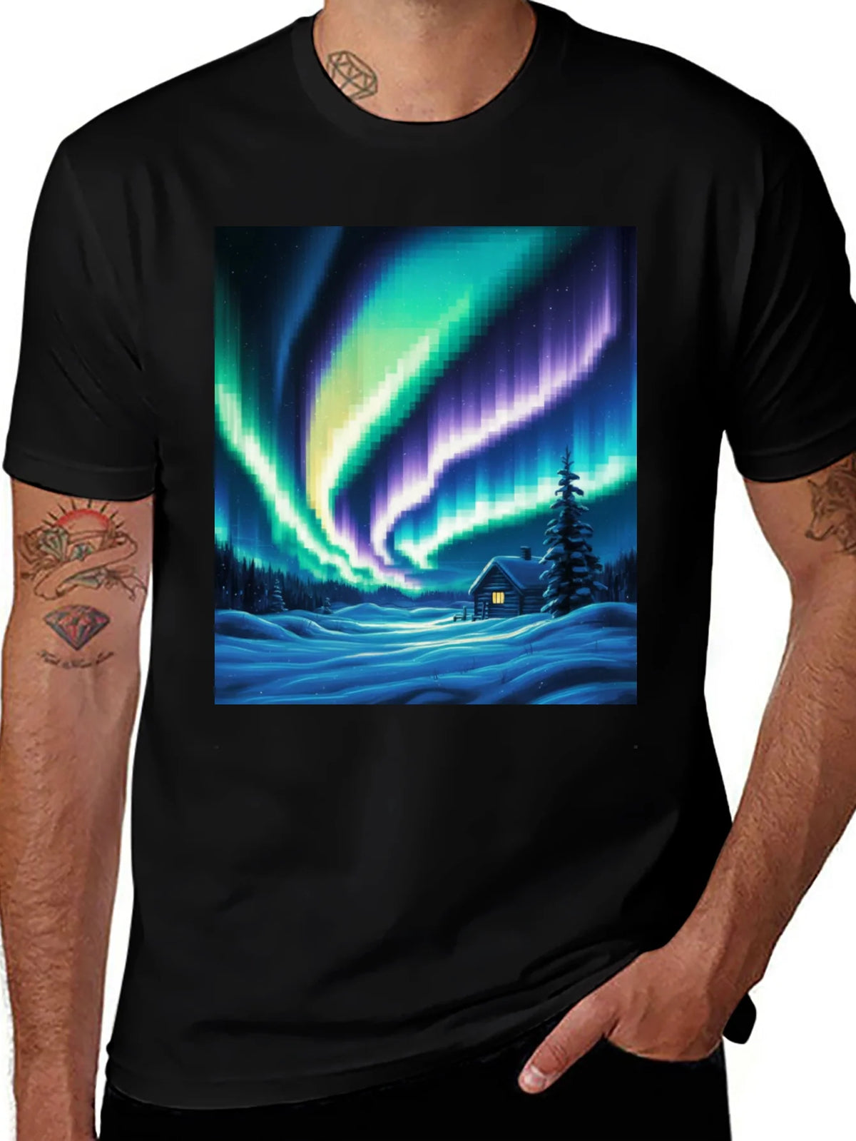 Aurora Cabin T-Shirt: Winter Night Scene product image 1