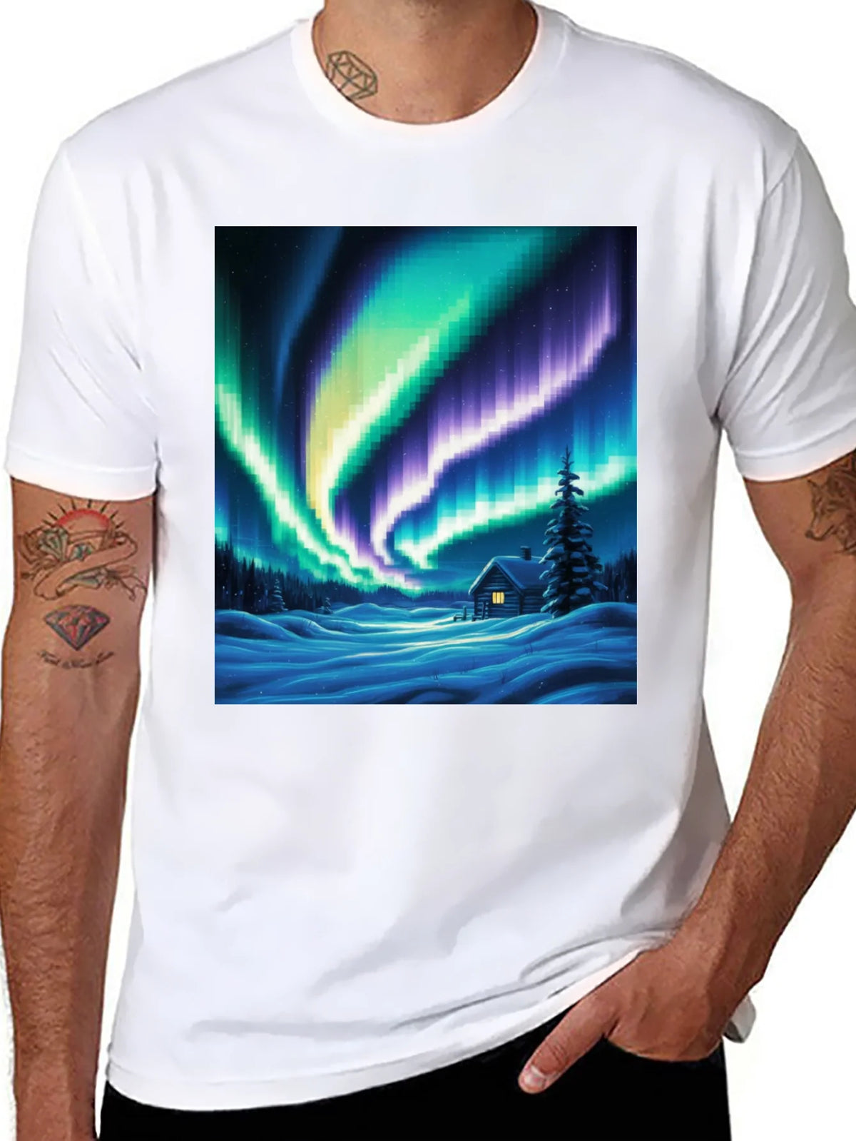 Aurora Cabin T-Shirt: Winter Night Scene product image 7