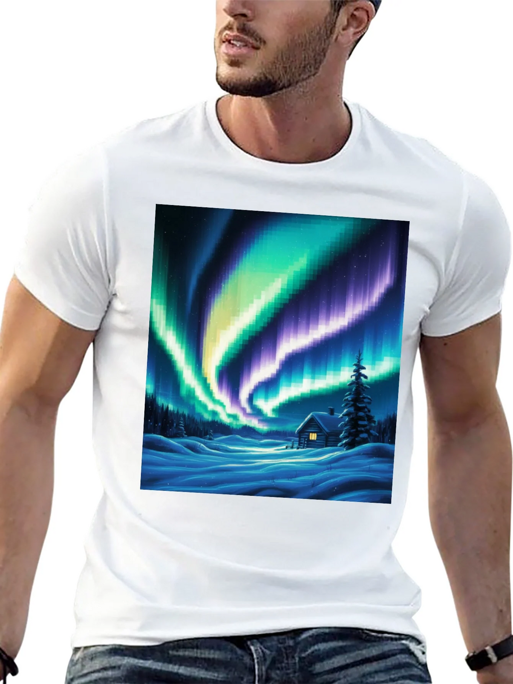 Aurora Cabin T-Shirt: Winter Night Scene product image 12