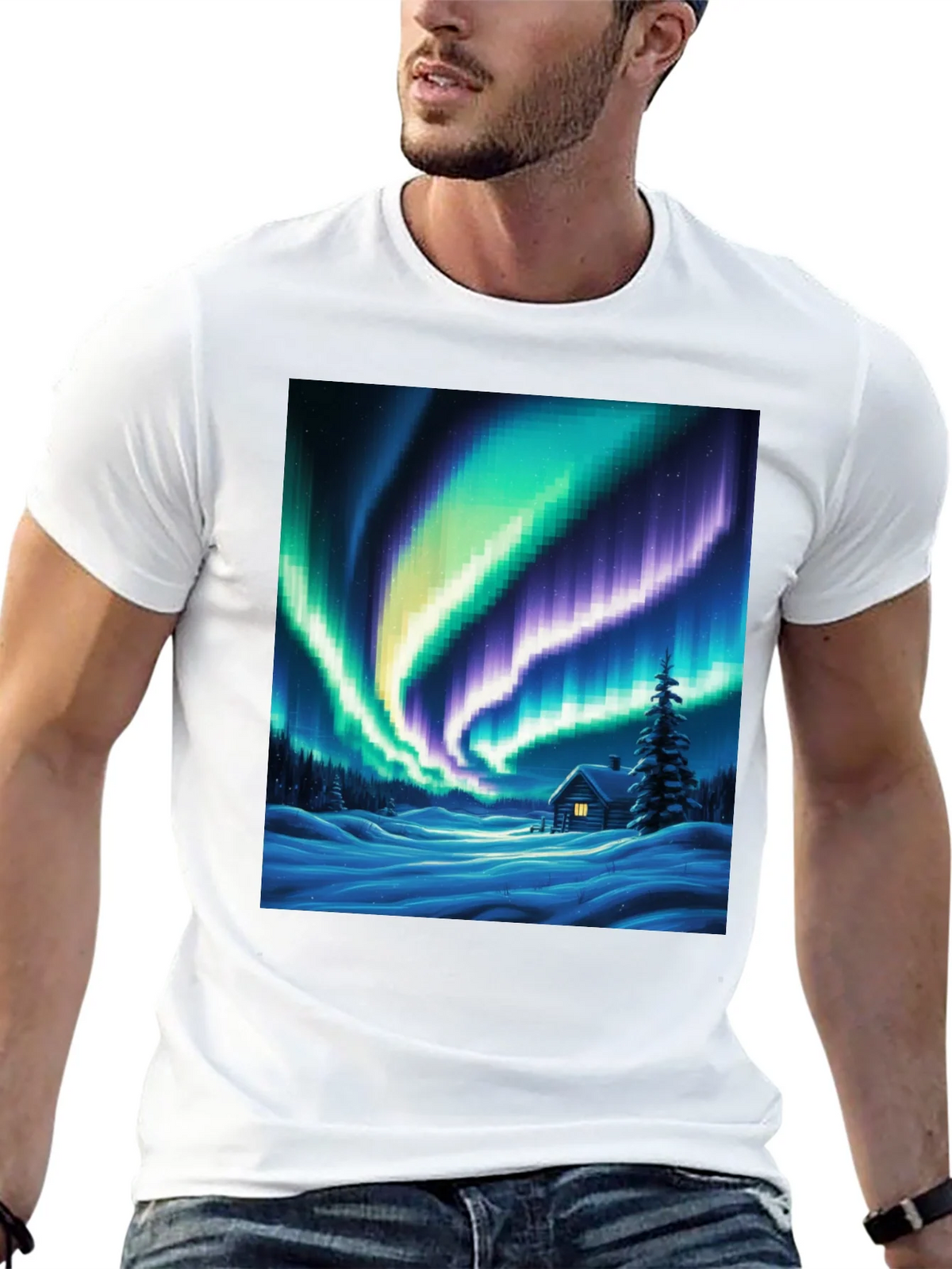 Aurora Cabin T-Shirt: Winter Night Scene product image 12