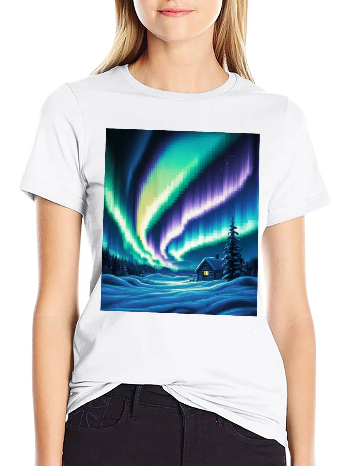 Aurora Cabin T-Shirt: Winter Night Scene product image 8