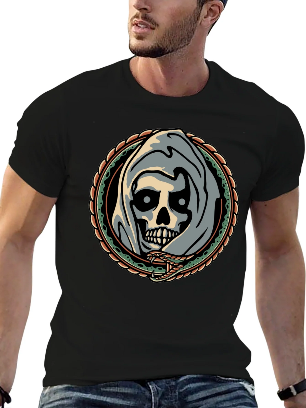Grim Reaper Snake Circle Graphic Tee product image 6