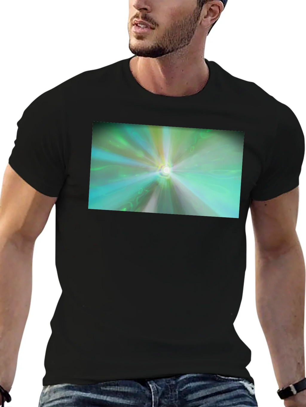 Abstract Light Burst T-Shirt - Black Cotton Blend product image 6