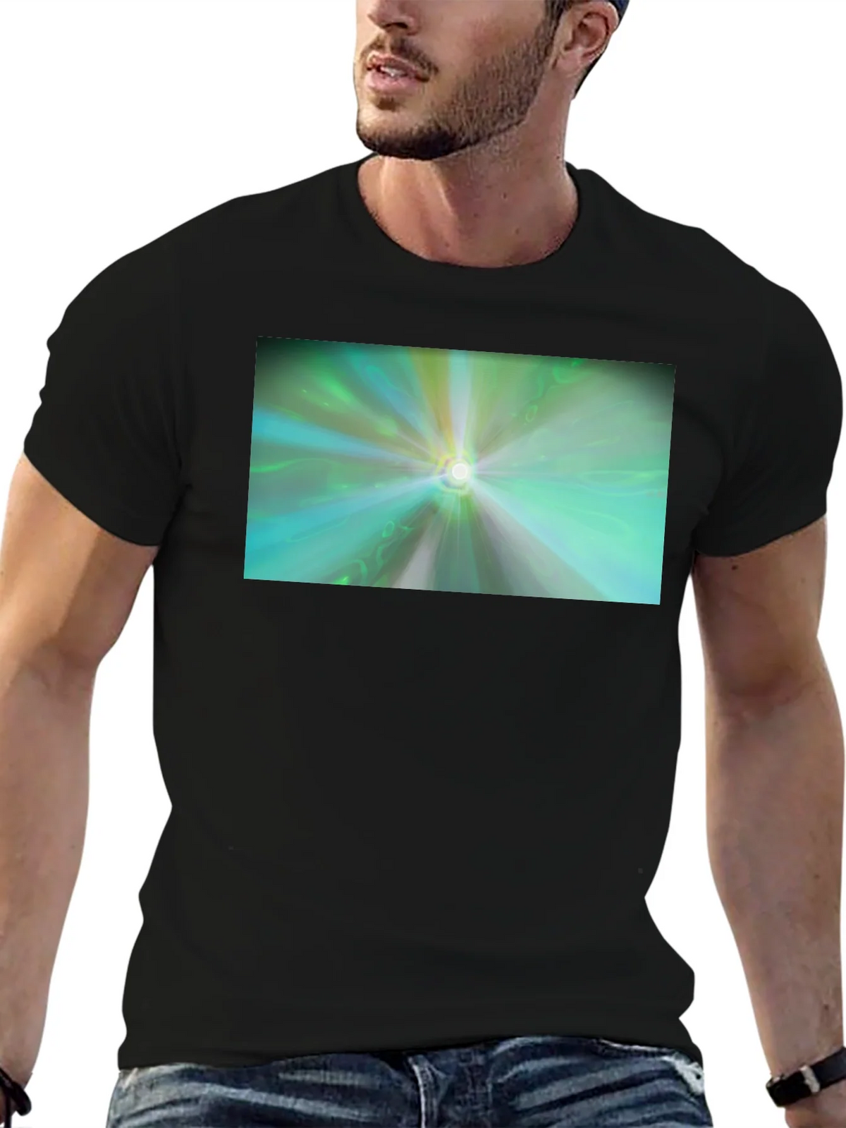 Abstract Light Burst T-Shirt - Black Cotton Blend product image 6