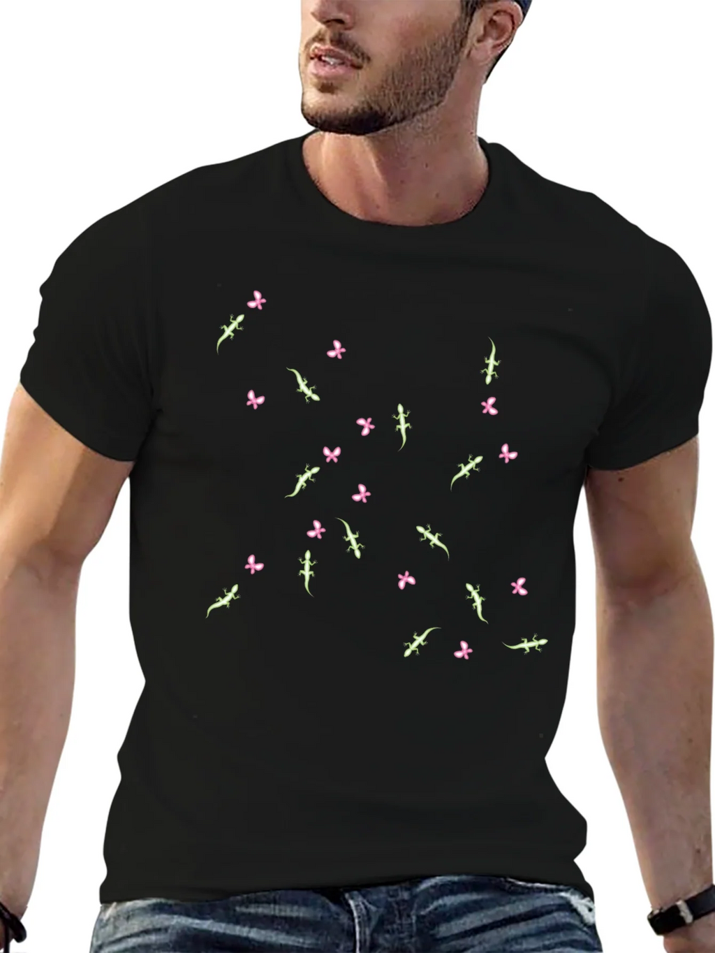 Lizard & Flower Print Black T-Shirt product image 6