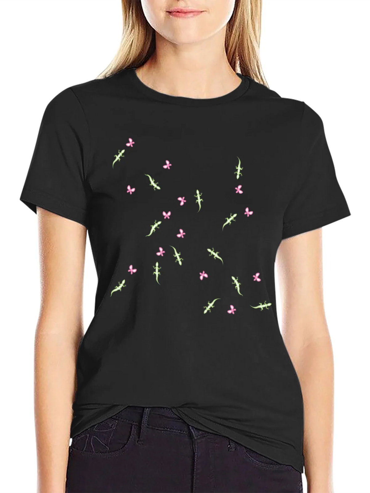 Lizard & Flower Print Black T-Shirt product image 2