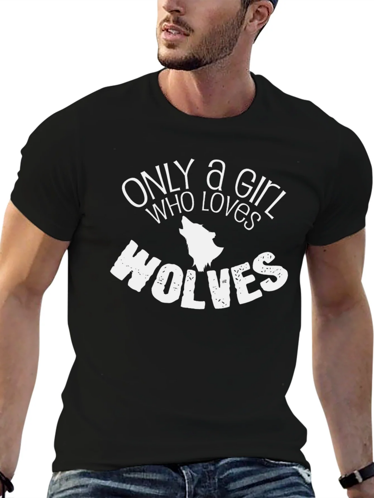 Only a Girl Who Loves Wolves T-Shirt - Black product image 5