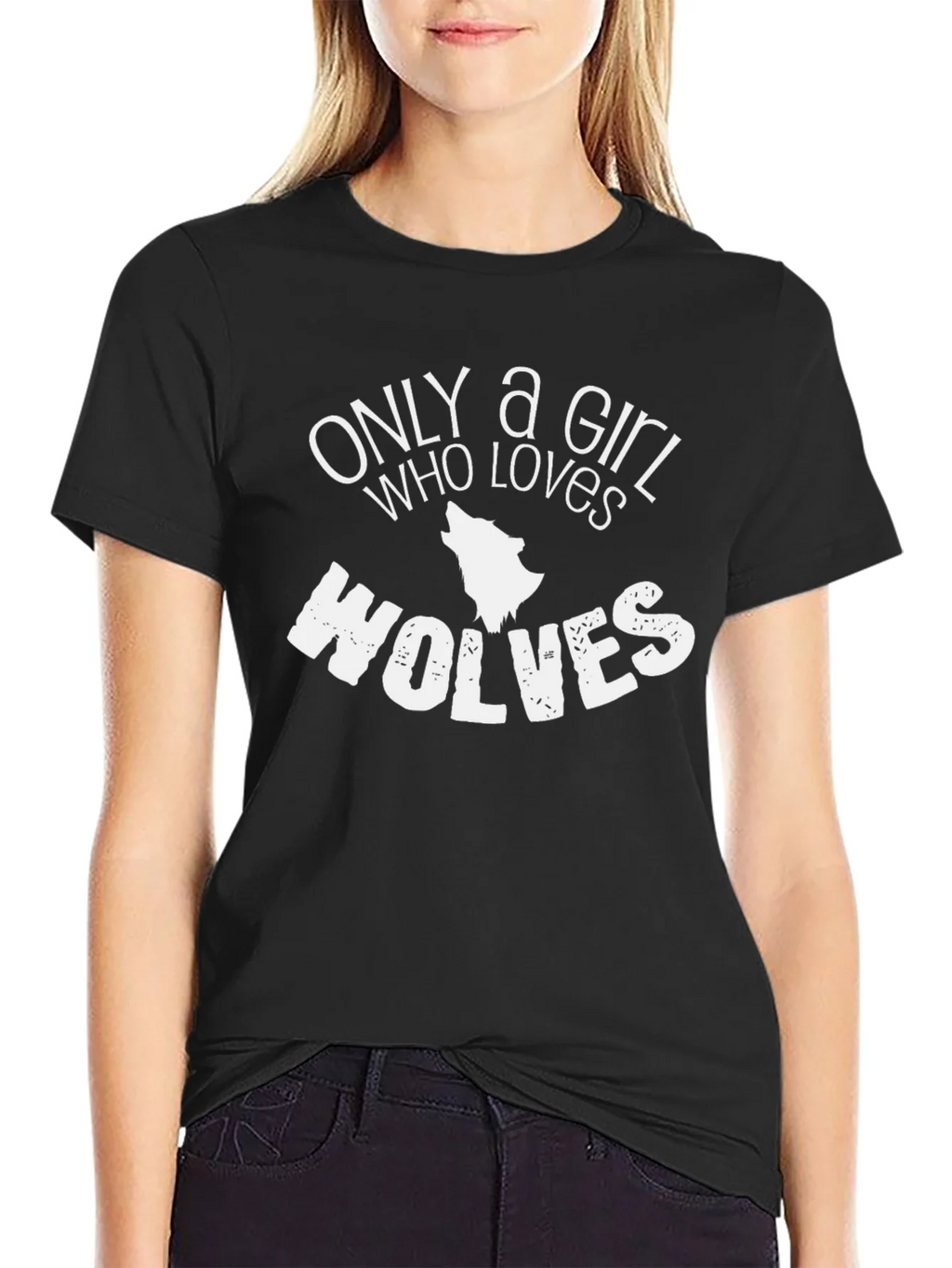 Only a Girl Who Loves Wolves T-Shirt - Black product image 2