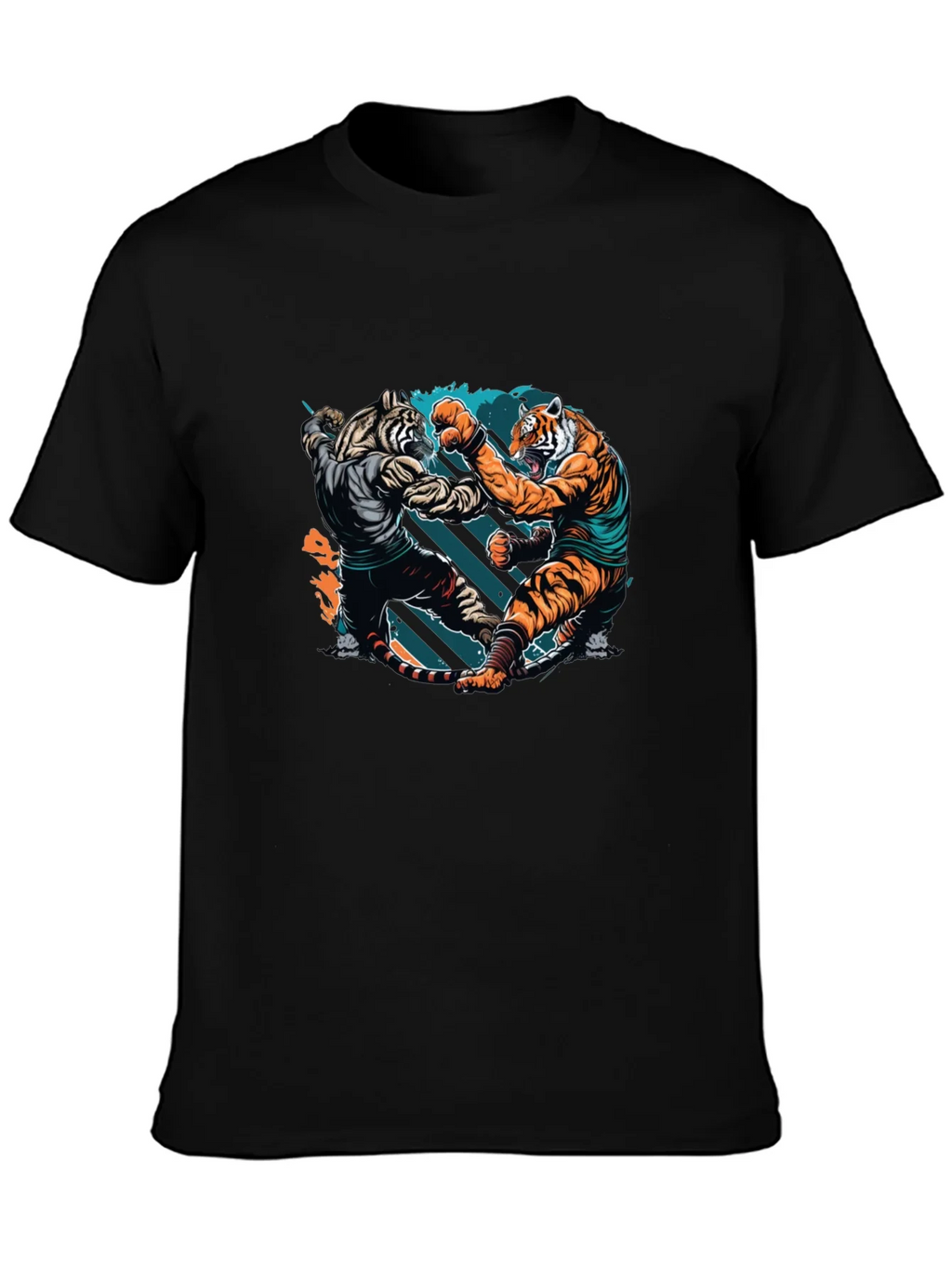 Tiger Fight Graphic Print Black T-Shirt product image 3