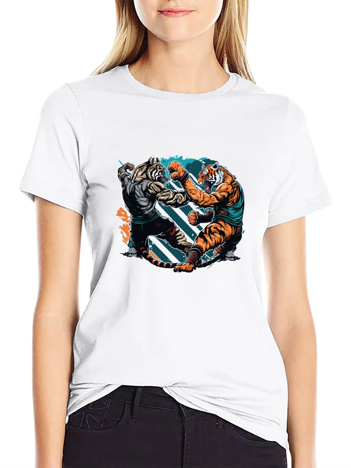 Tiger Fight Graphic Print Black T-Shirt product image 8