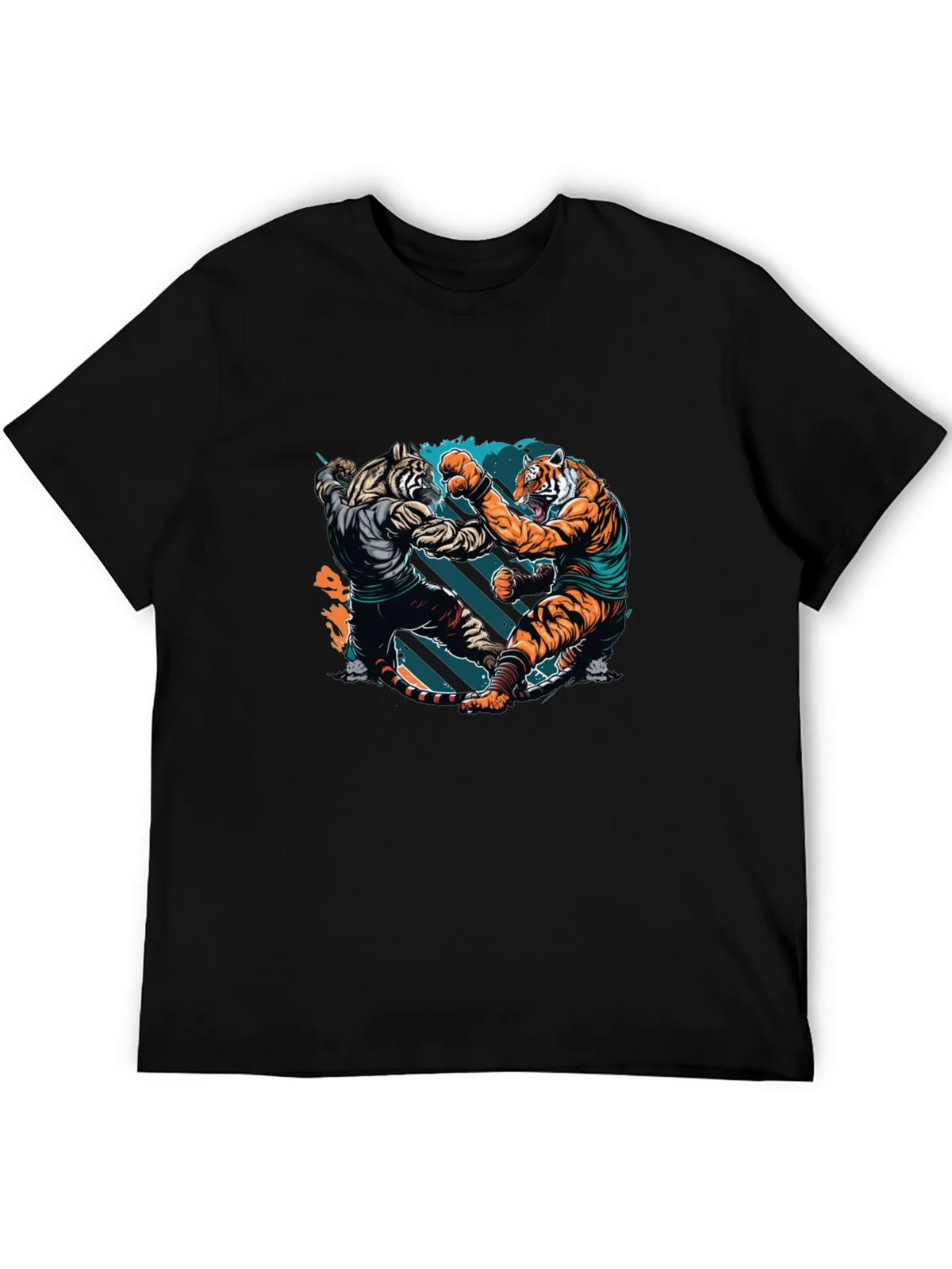 Tiger Fight Graphic Print Black T-Shirt product image 5