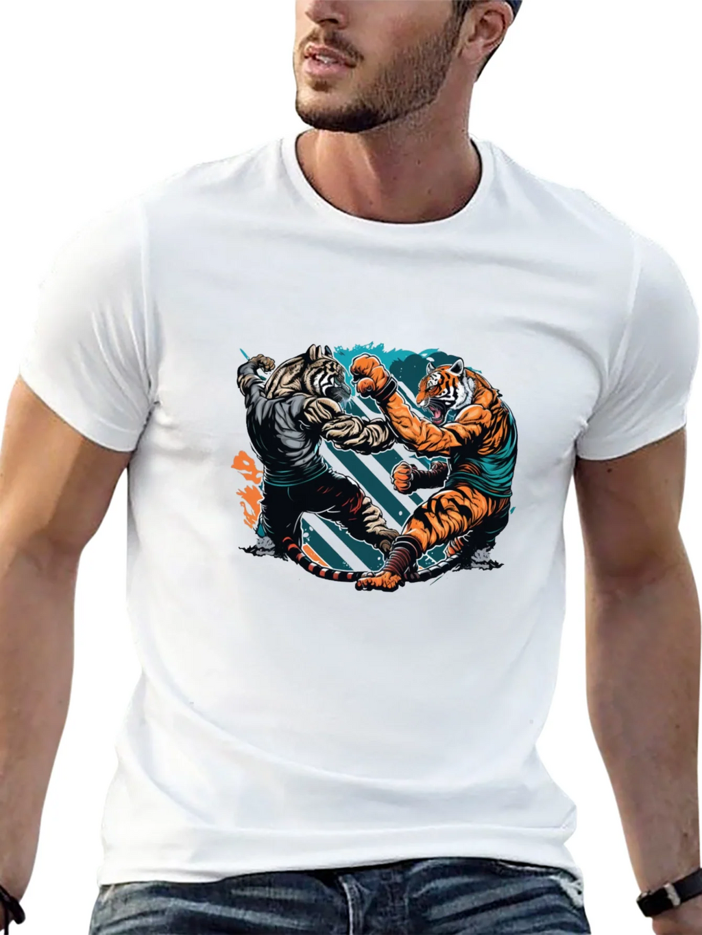 Tiger Fight Graphic Print Black T-Shirt product image 12