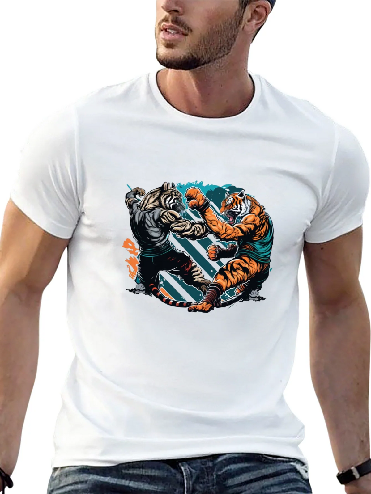 Tiger Fight Graphic Print Black T-Shirt product image 12