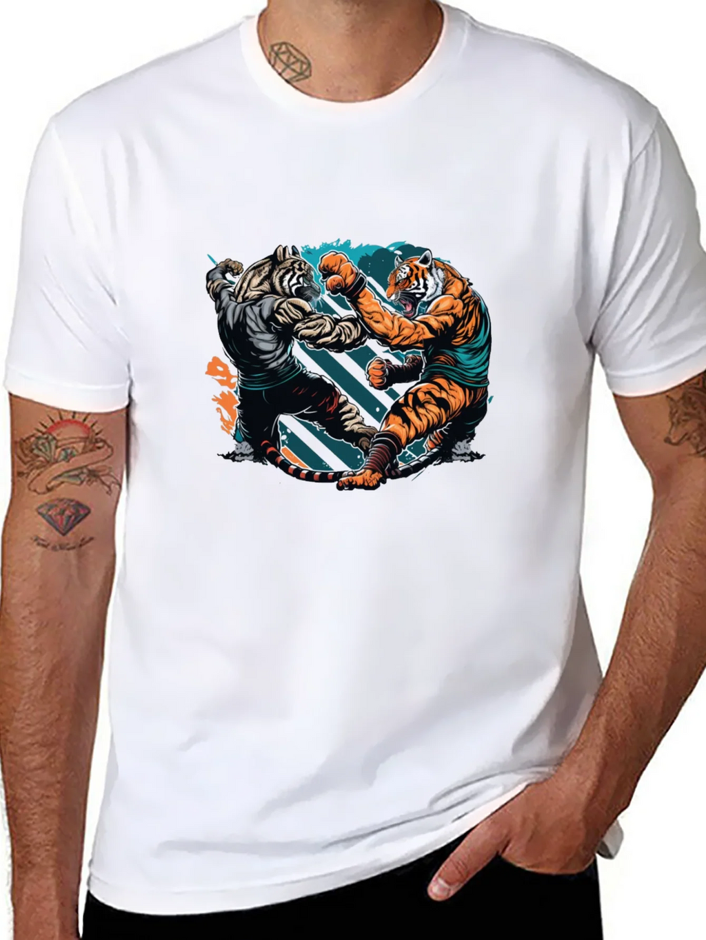 Tiger Fight Graphic Print Black T-Shirt product image 7