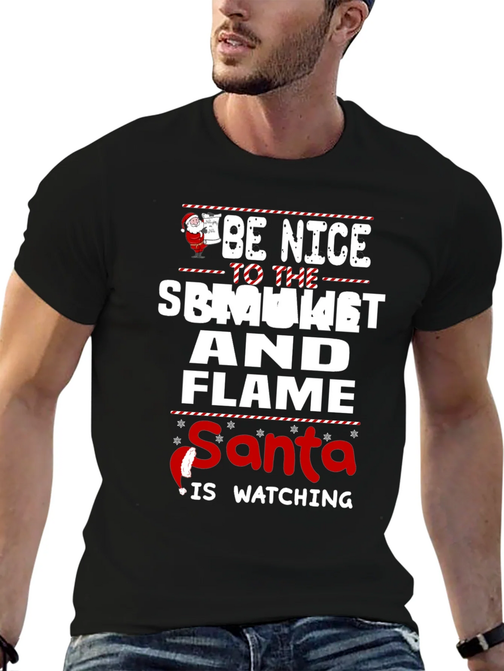 Be Nice To The Smoker And Flame Santa T-Shirt product image 6