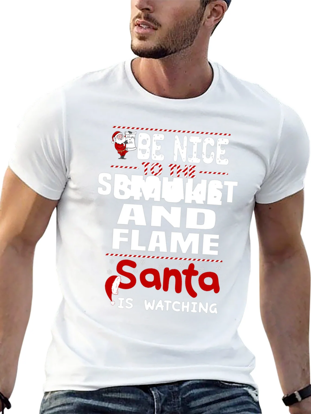 Be Nice To The Smoker And Flame Santa T-Shirt product image 12