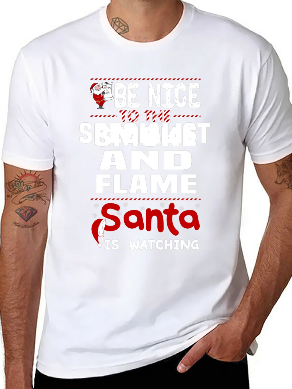 Be Nice To The Smoker And Flame Santa T-Shirt product image 7