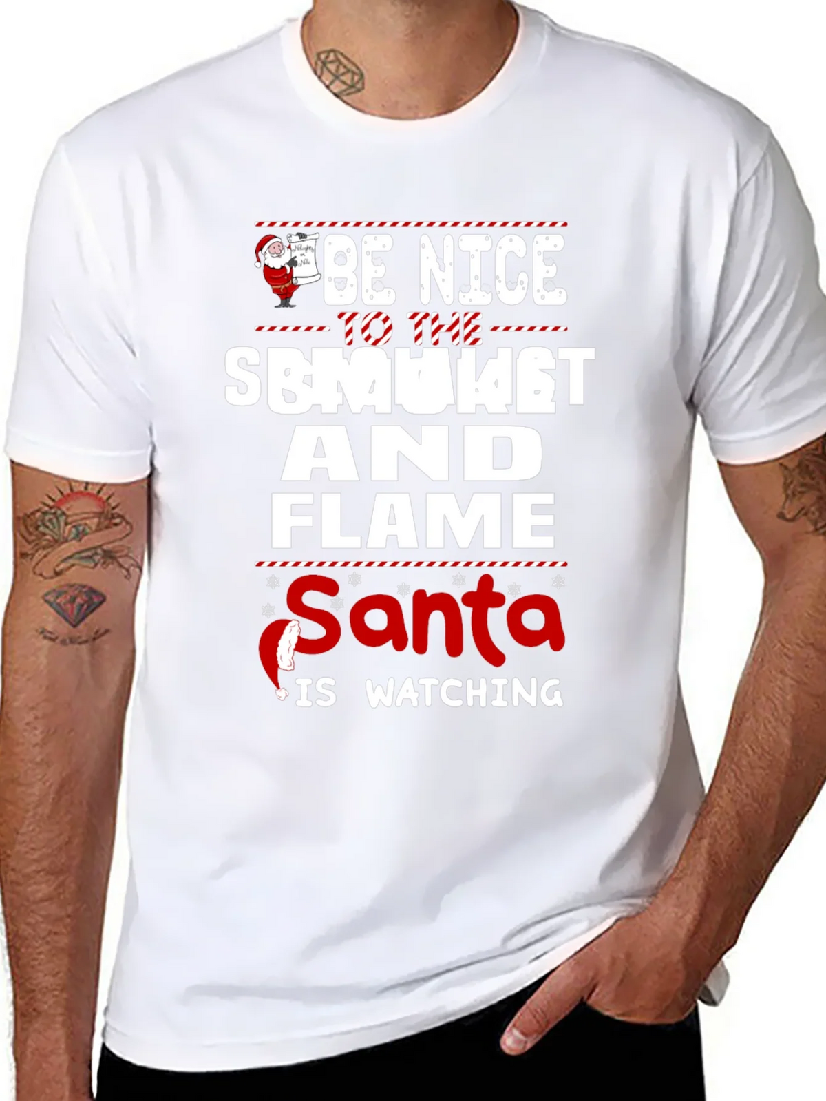 Be Nice To The Smoker And Flame Santa T-Shirt product image 7