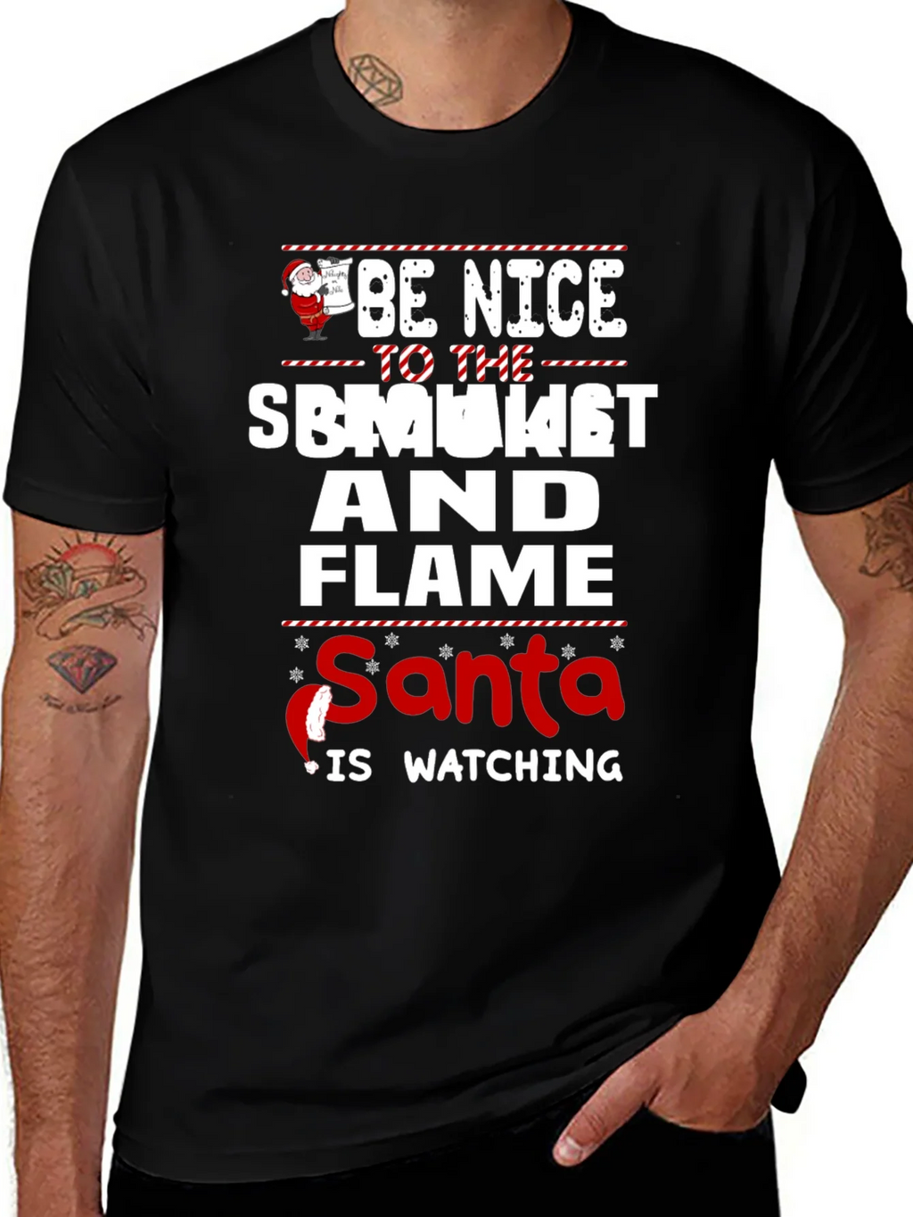 Be Nice To The Smoker And Flame Santa T-Shirt product image 1
