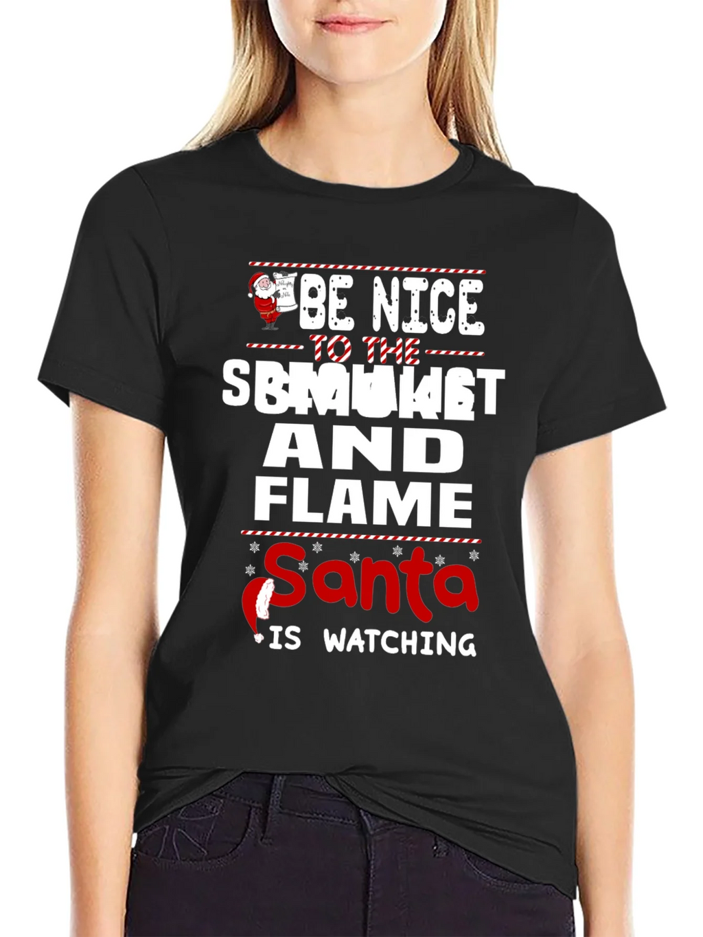 Be Nice To The Smoker And Flame Santa T-Shirt product image 2
