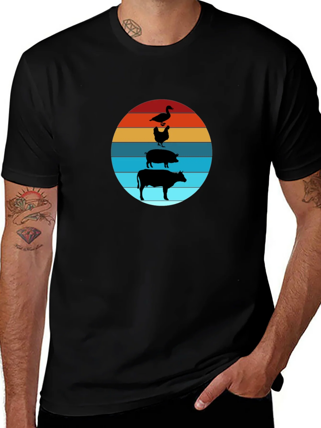 Farm Animal Sunset Tee - Black Cotton T-Shirt product image 1