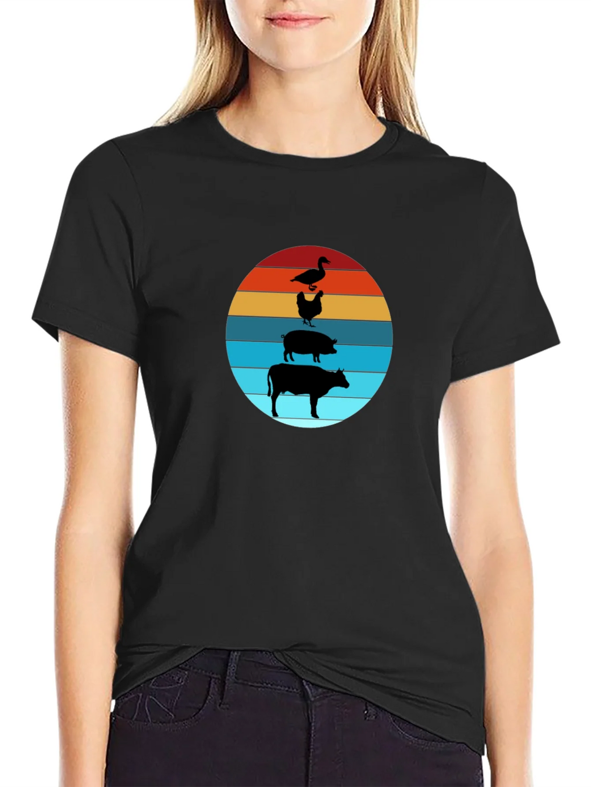 Farm Animal Sunset Tee - Black Cotton T-Shirt product image 2
