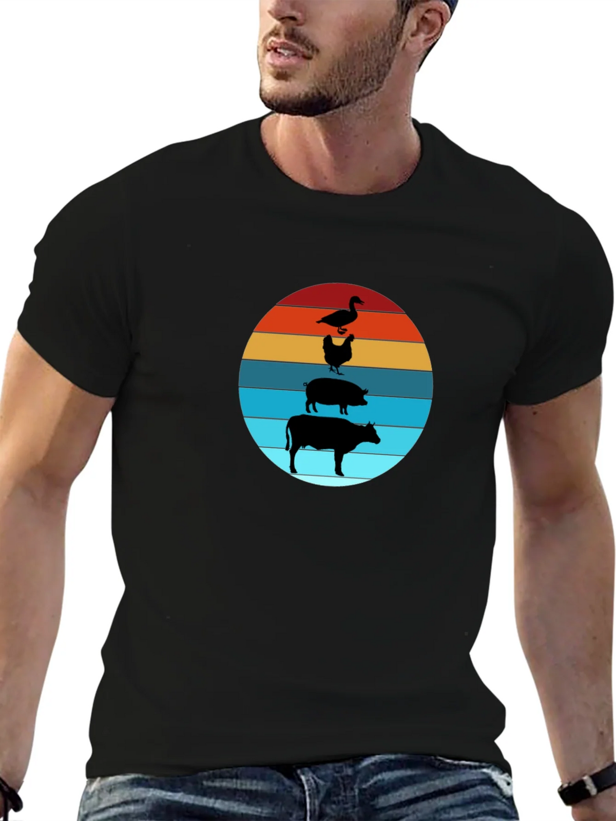 Farm Animal Sunset Tee - Black Cotton T-Shirt product image 4