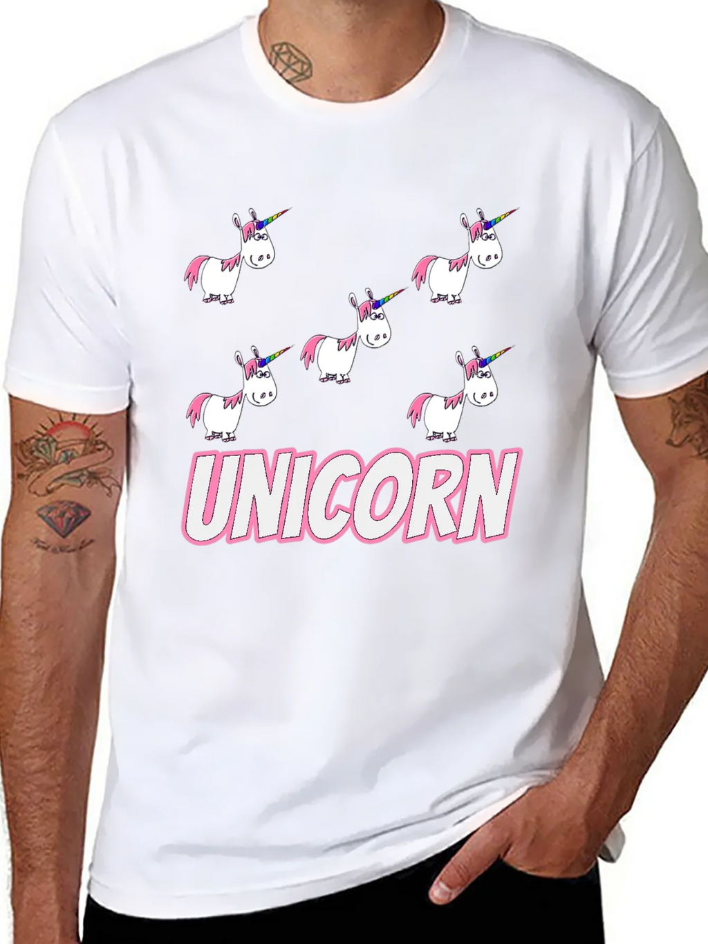 Unicorn Cartoon Print Black T-Shirt product image 7
