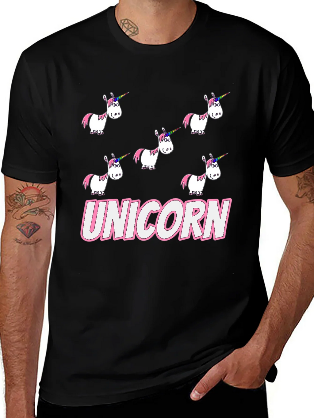 Unicorn Cartoon Print Black T-Shirt product image 1