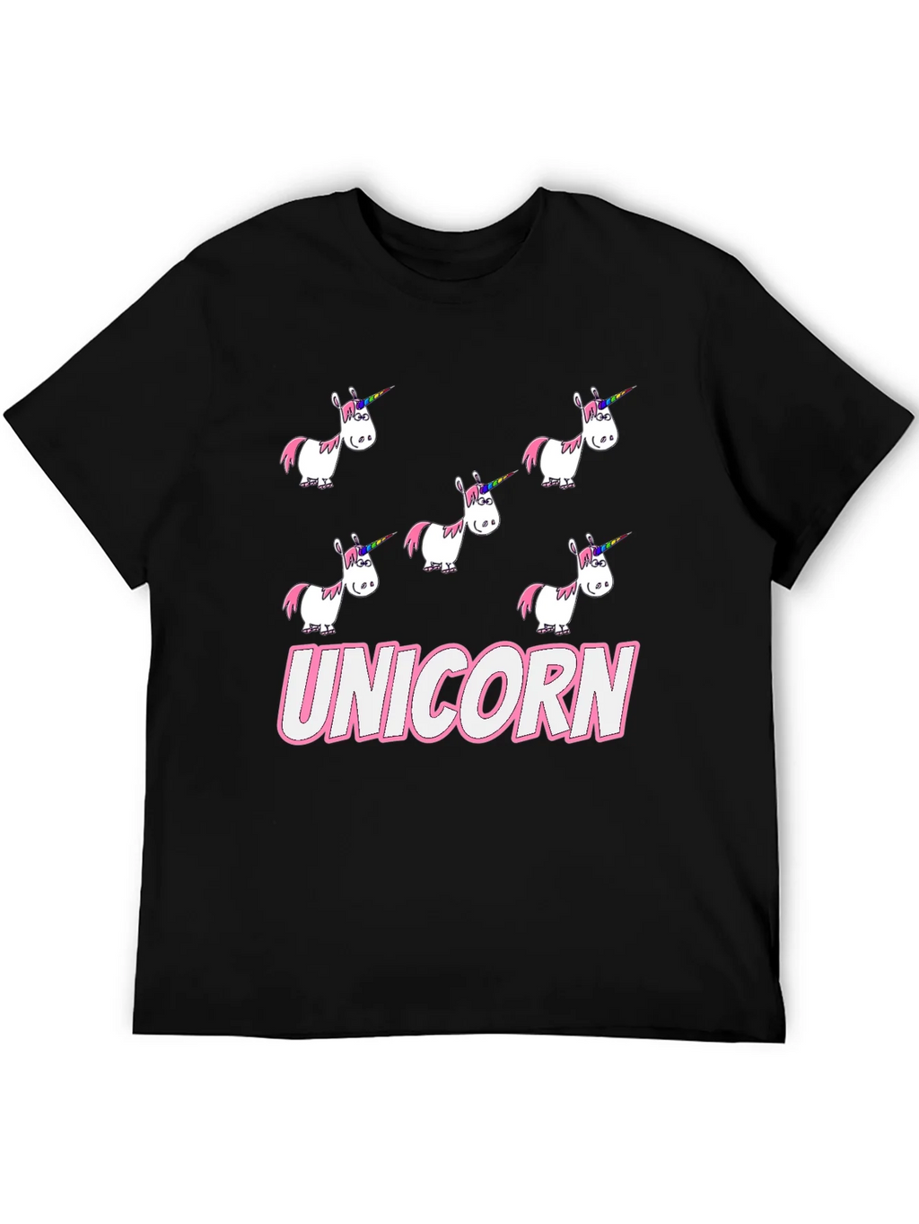 Unicorn Cartoon Print Black T-Shirt product image 5