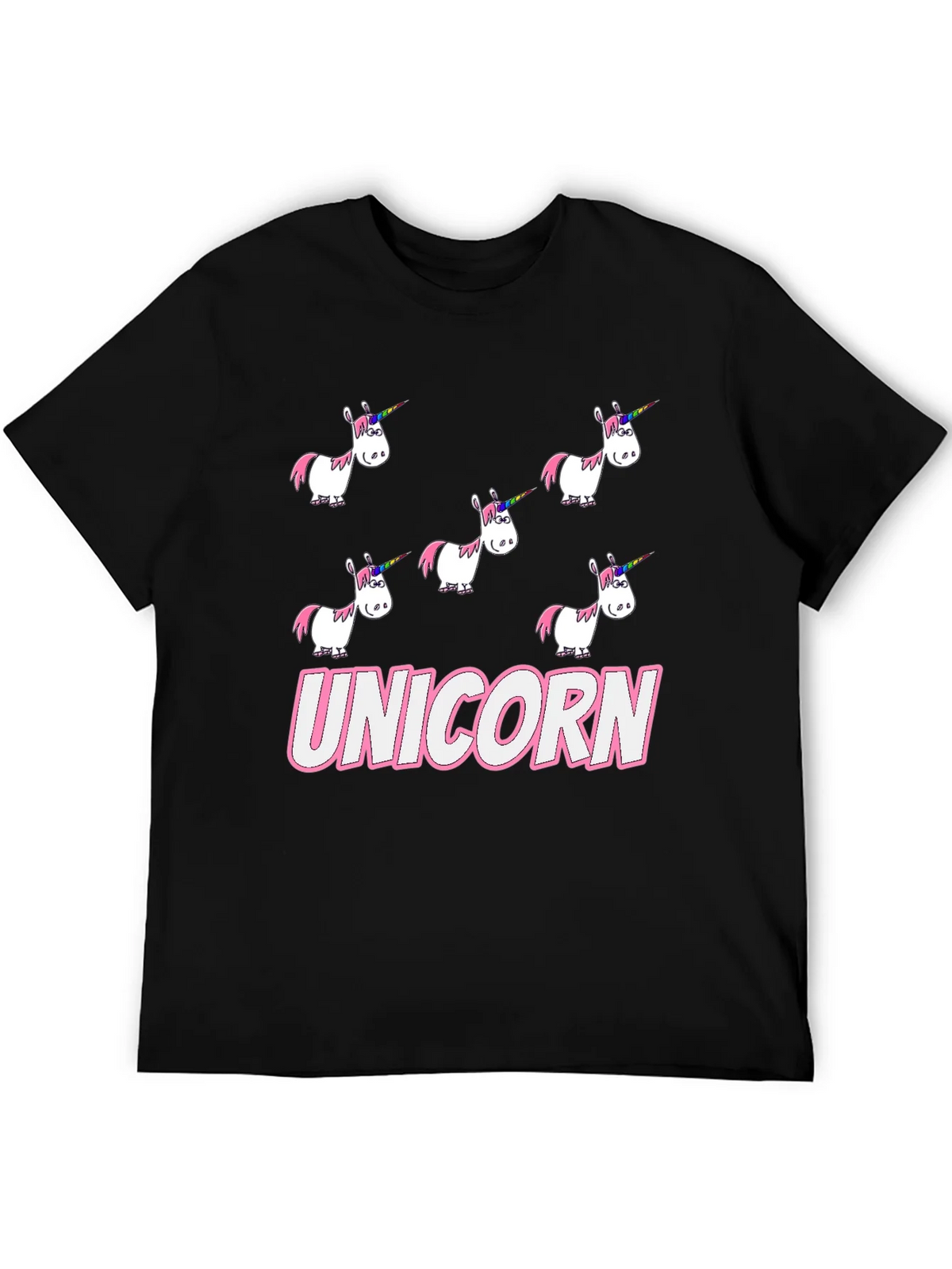 Unicorn Cartoon Print Black T-Shirt product image 5