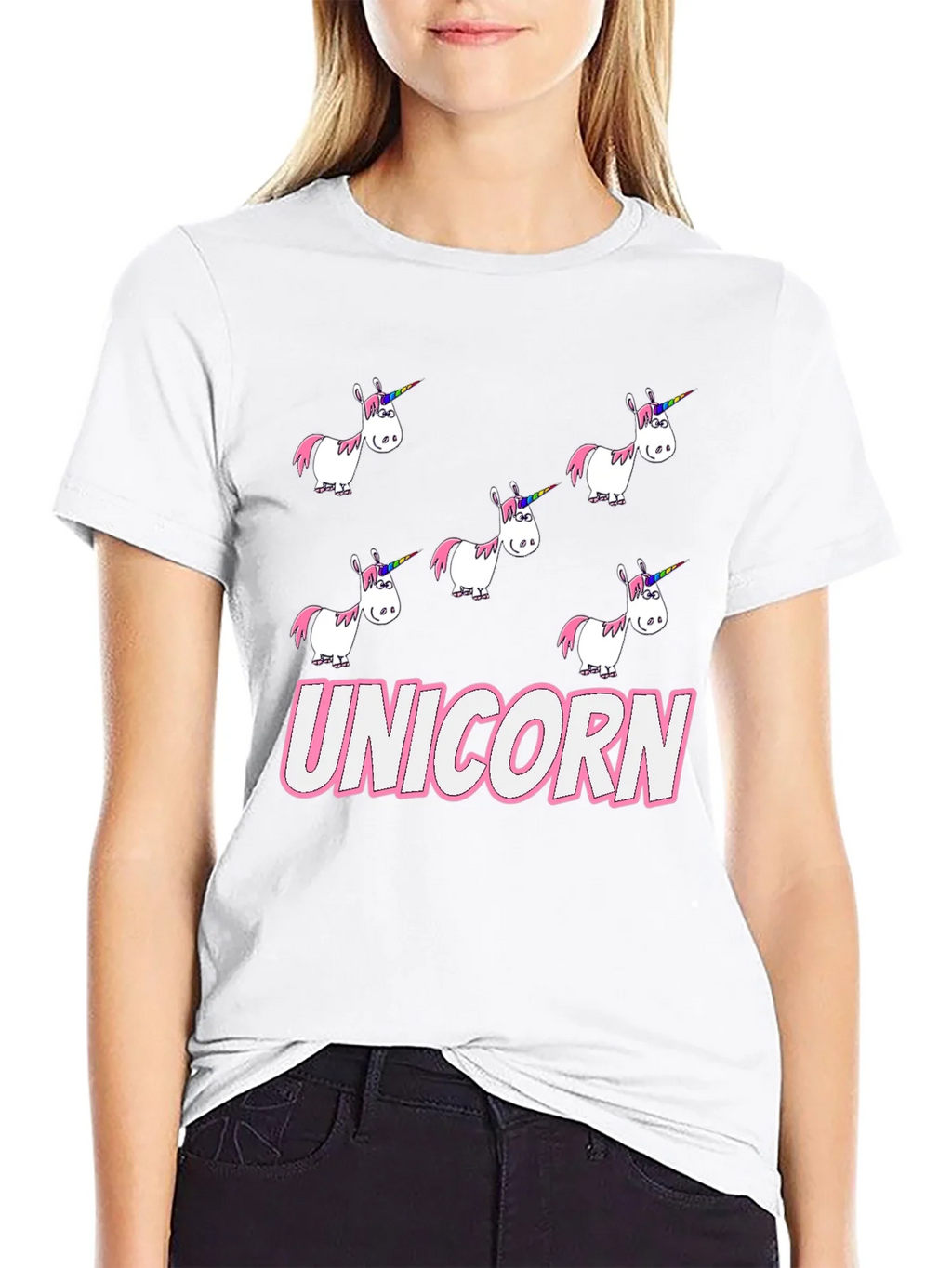 Unicorn Cartoon Print Black T-Shirt product image 8