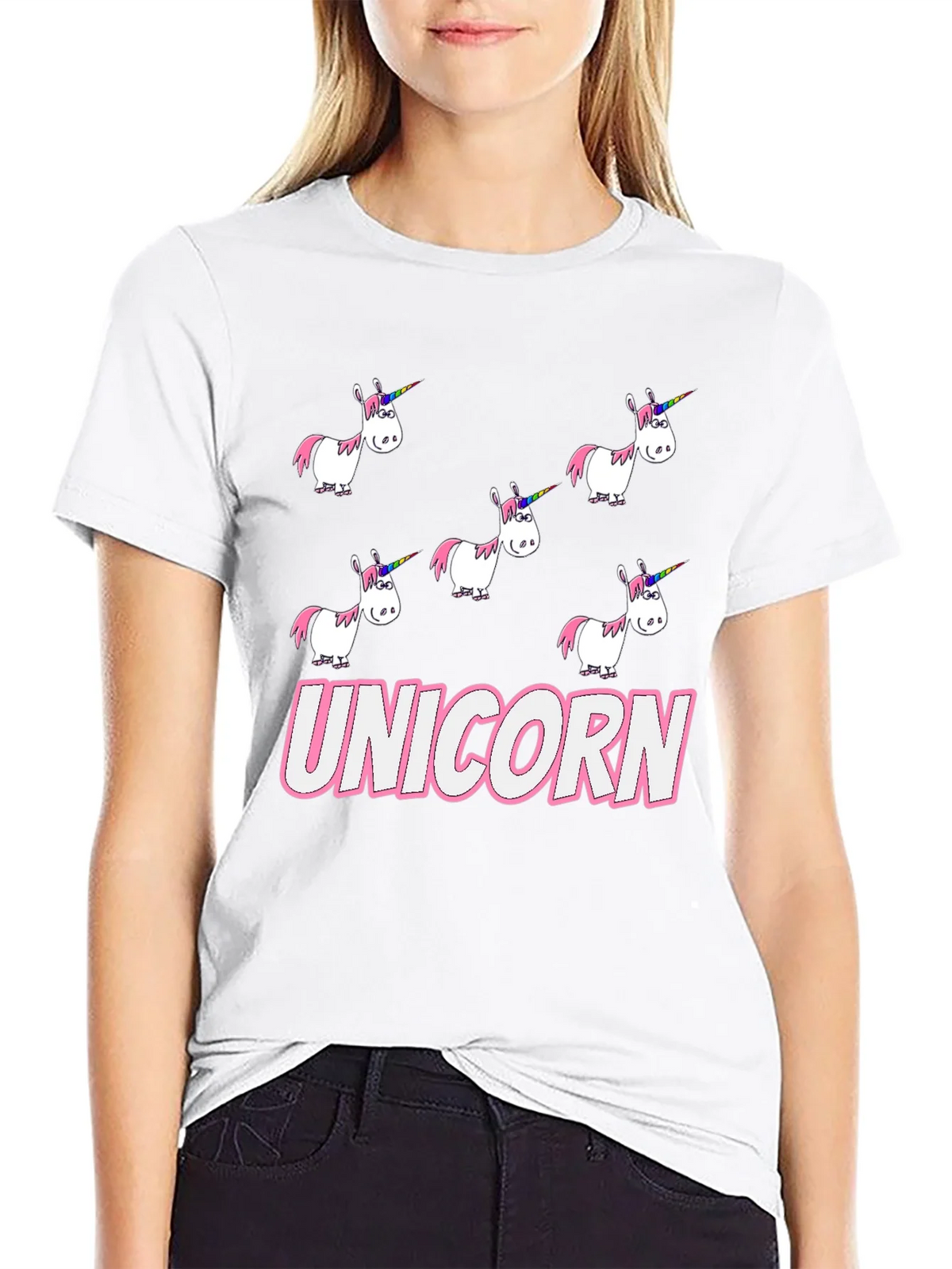 Unicorn Cartoon Print Black T-Shirt product image 8