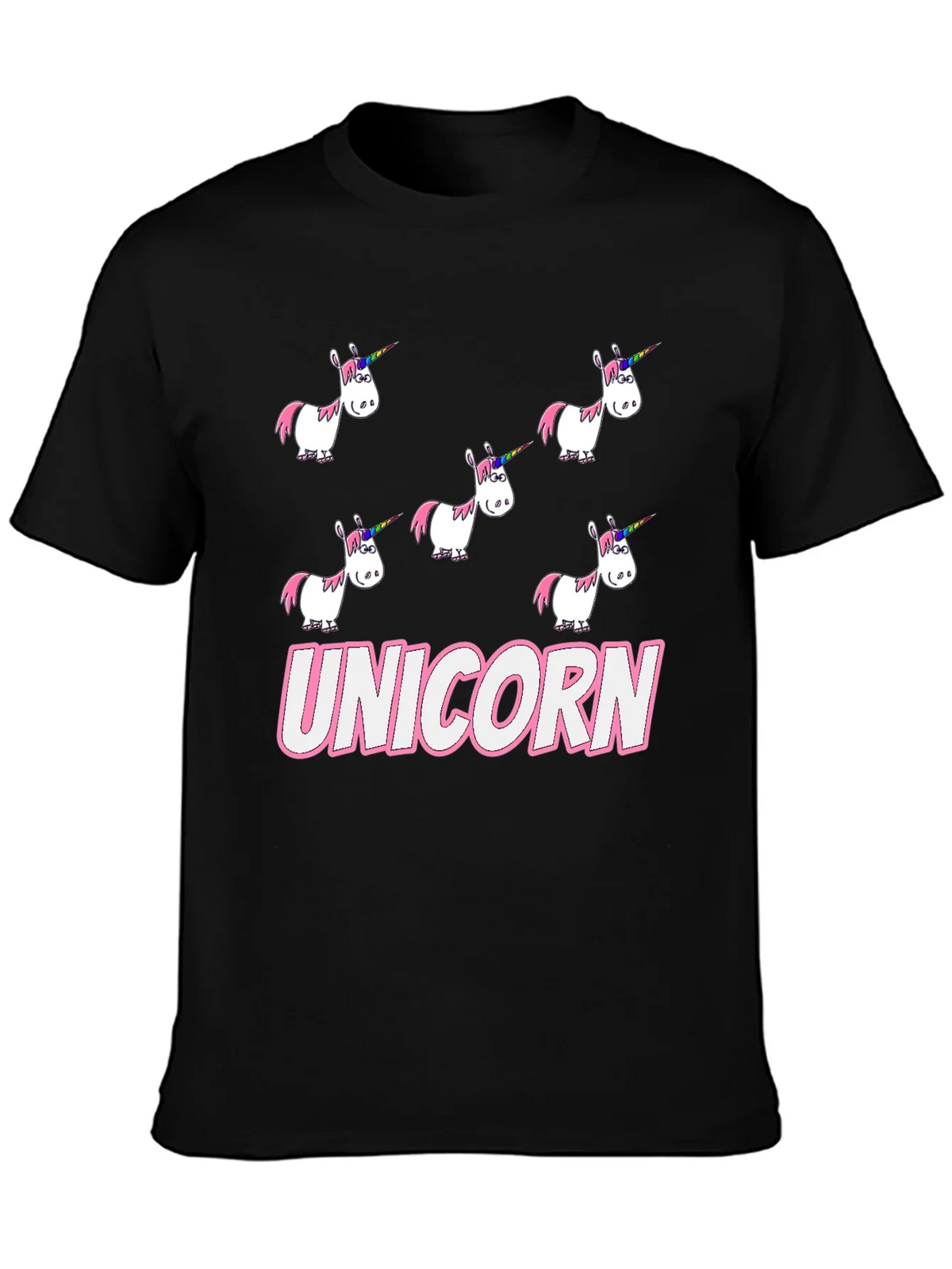 Unicorn Cartoon Print Black T-Shirt product image 3