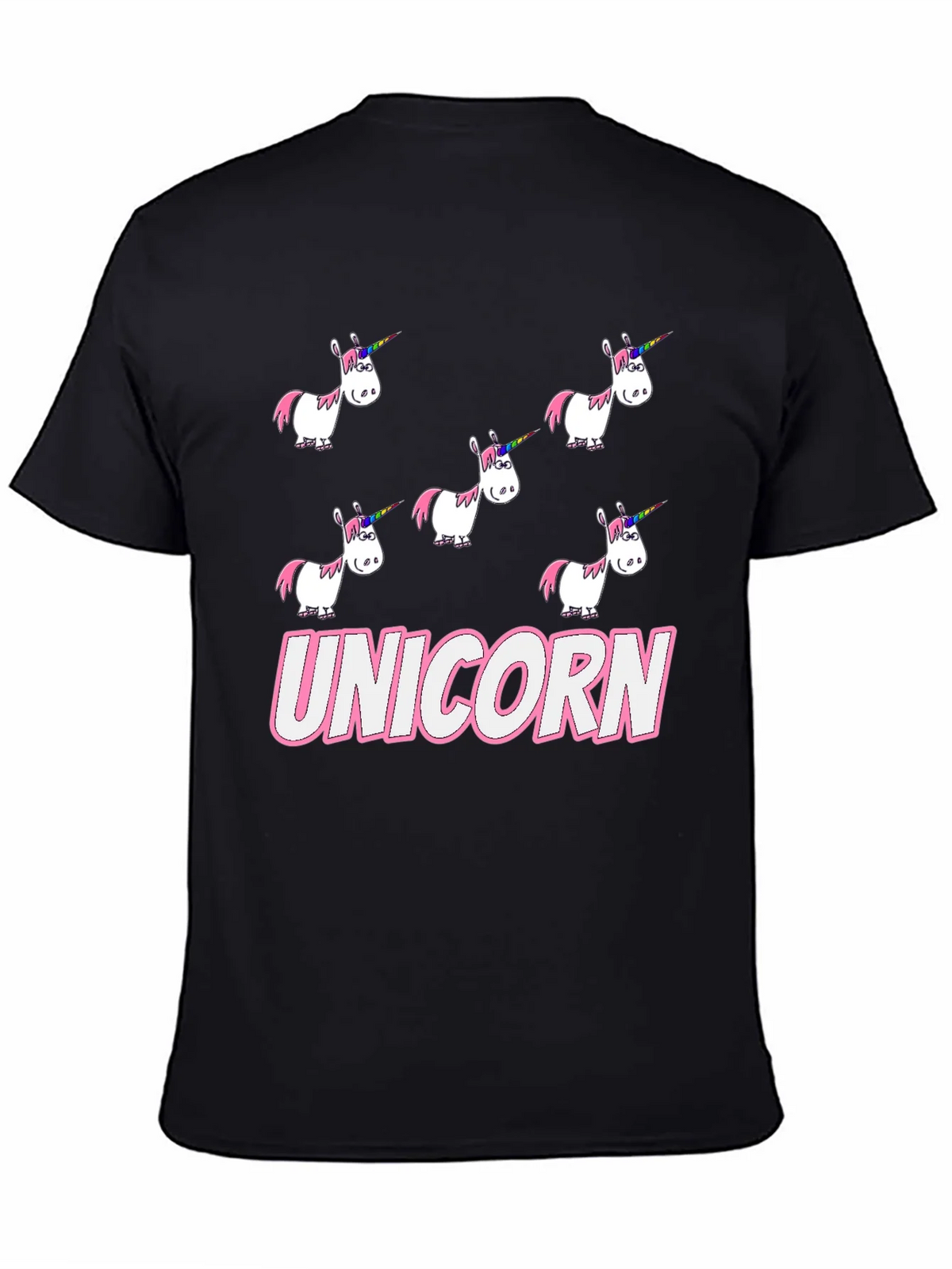 Unicorn Cartoon Print Black T-Shirt product image 4