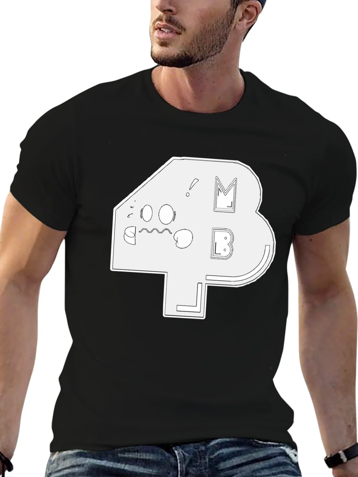 Abstract White Graphic Print Black T-Shirt product image 2