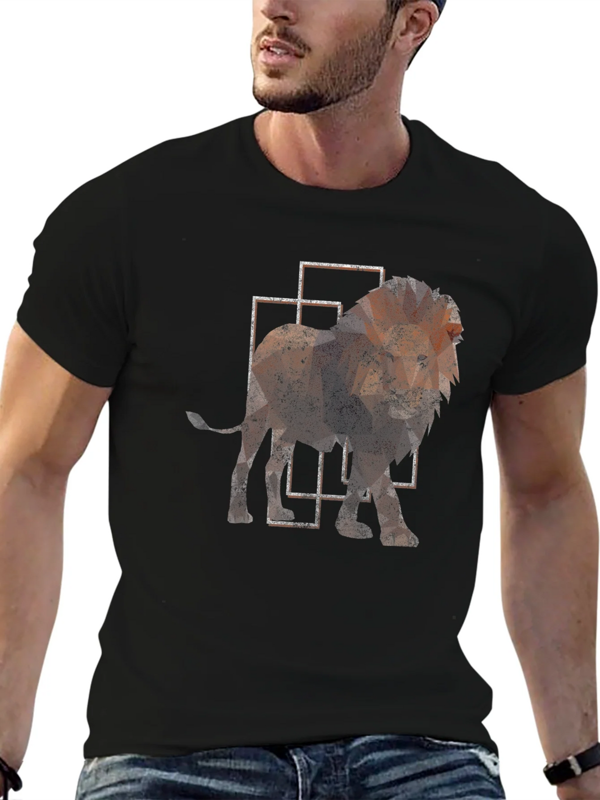 Geometric Lion Print Black T-Shirt product image 6