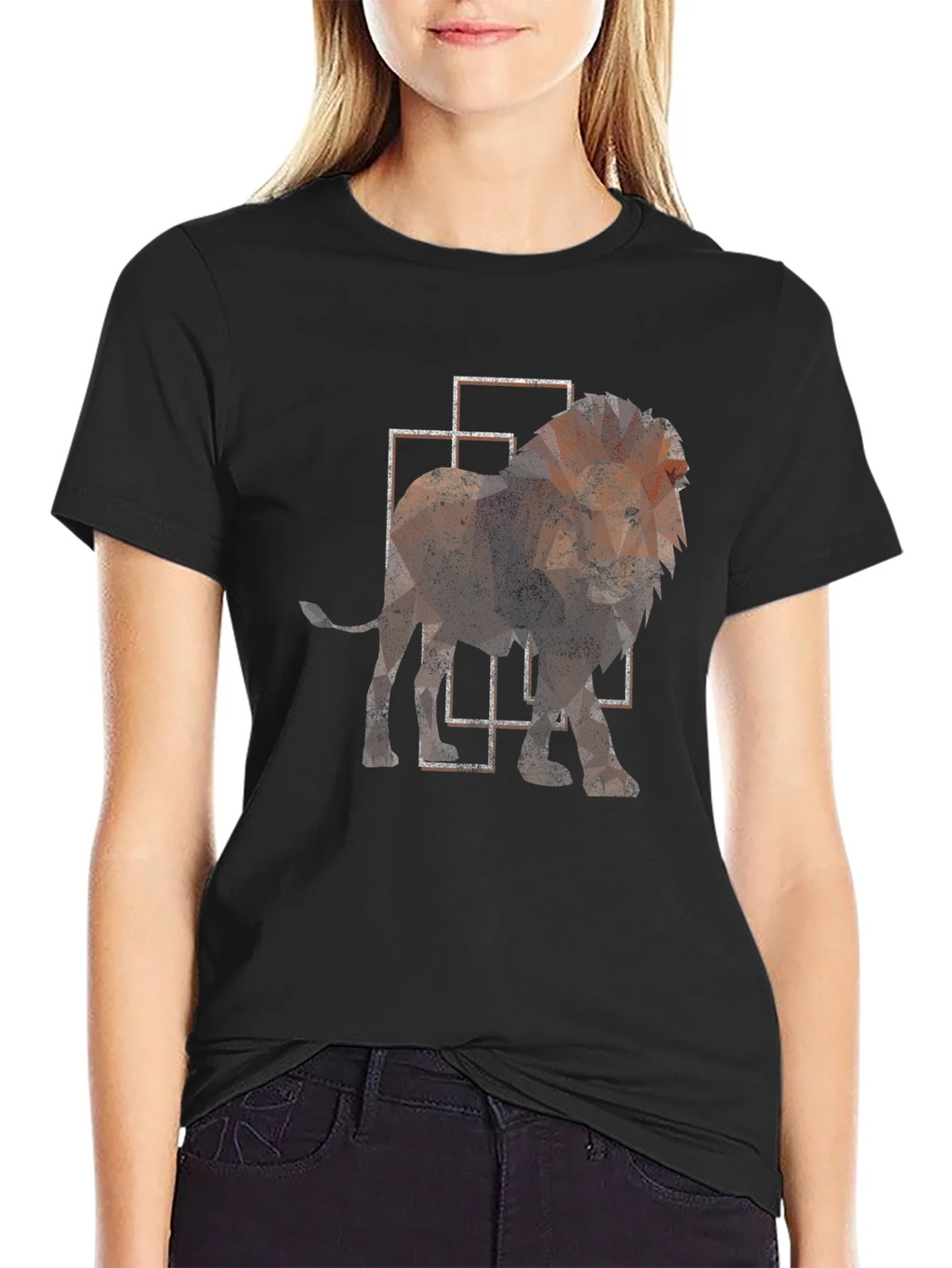 Geometric Lion Print Black T-Shirt product image 2