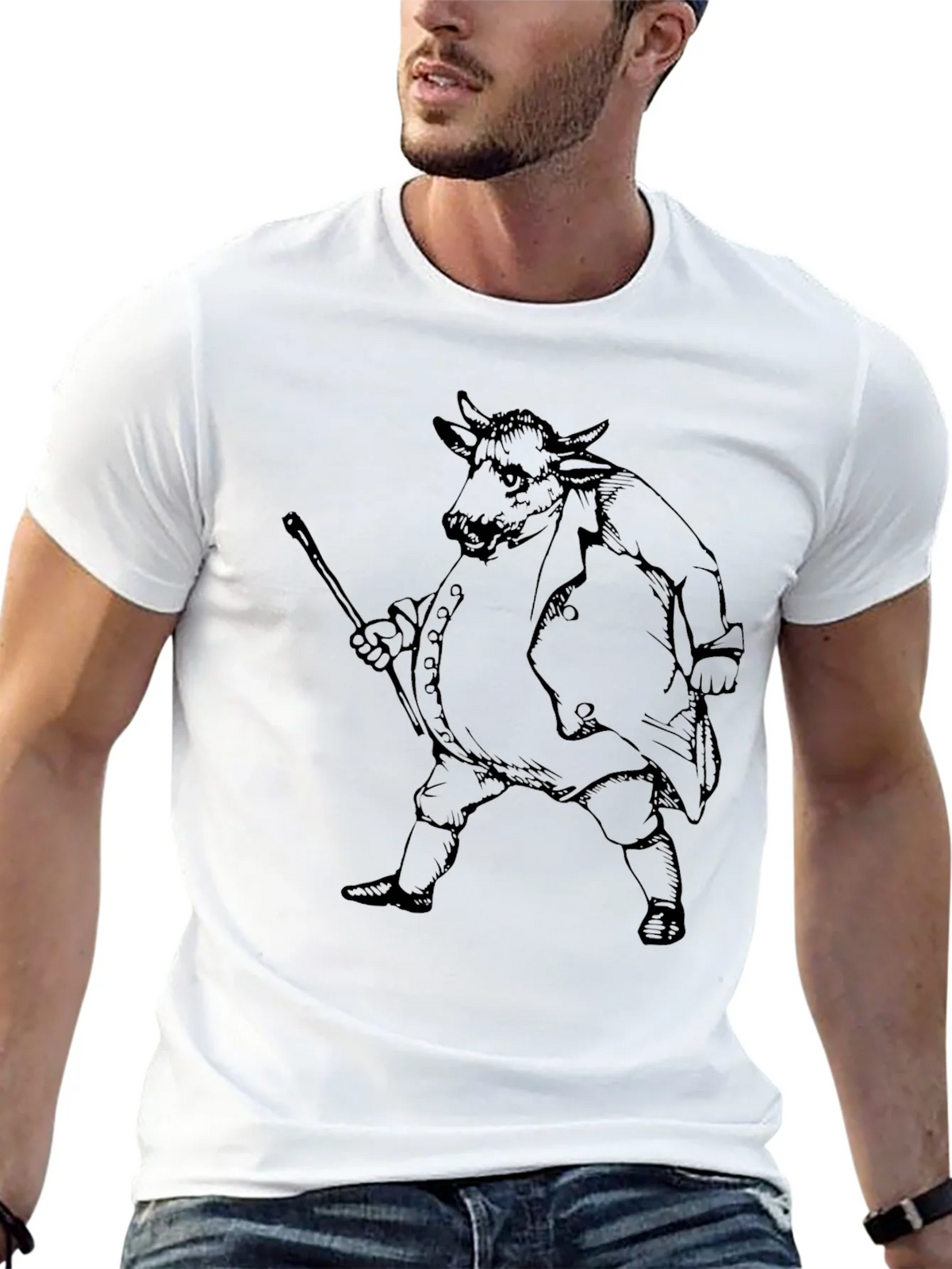 Cow Man Graphic Tee - Black Cotton Blend product image 2