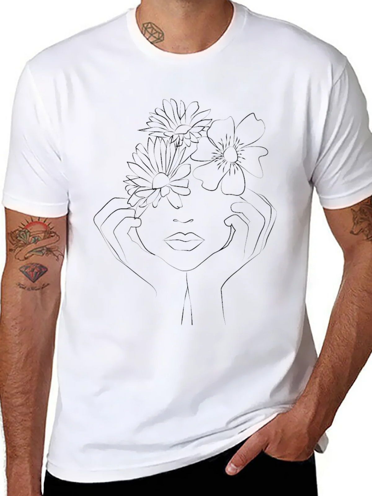 Floral Face Line Art Graphic T-Shirt product image 7