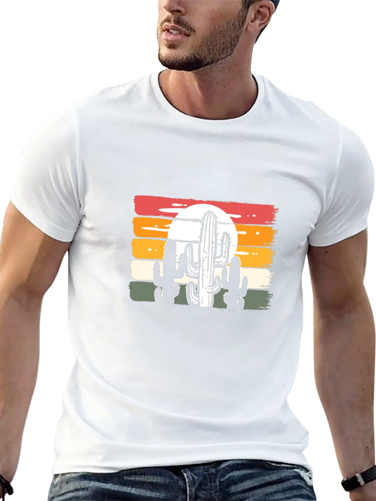 Retro Sunset Cactus Graphic Tee - Black Cotton Blend product image 12