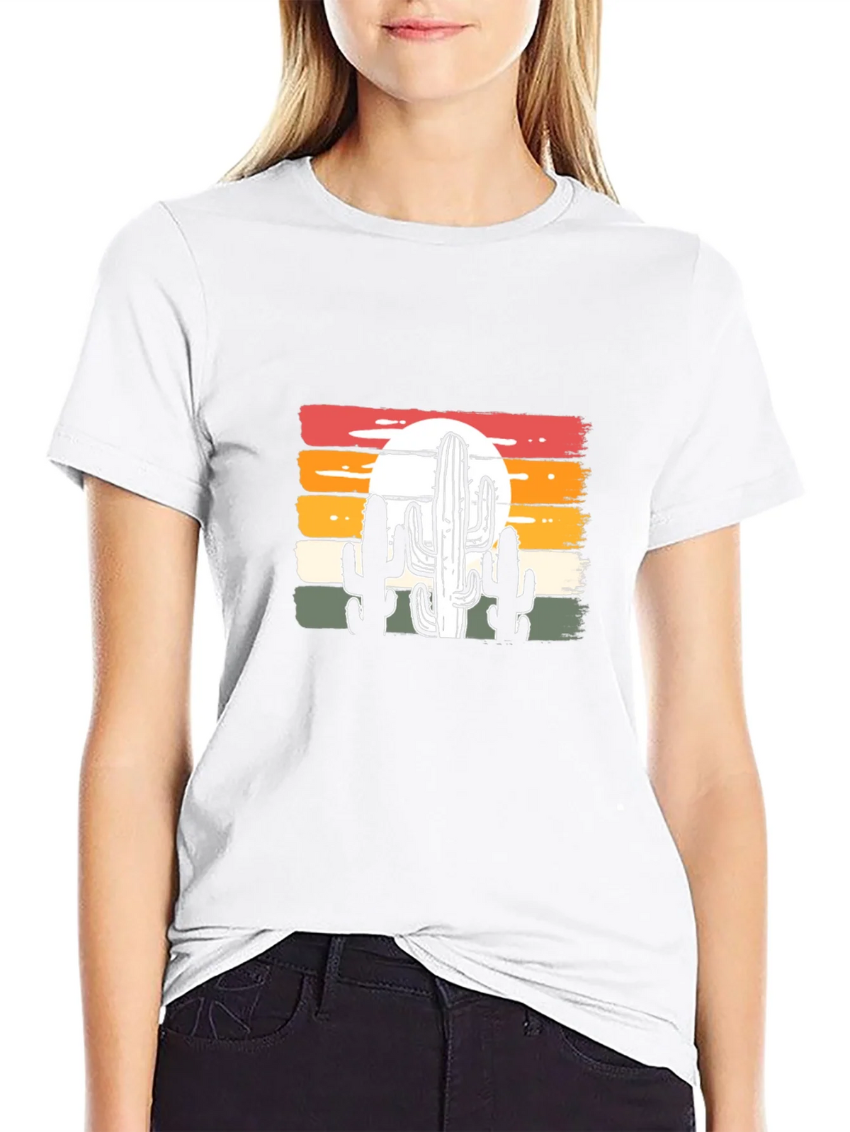 Retro Sunset Cactus Graphic Tee - Black Cotton Blend product image 8