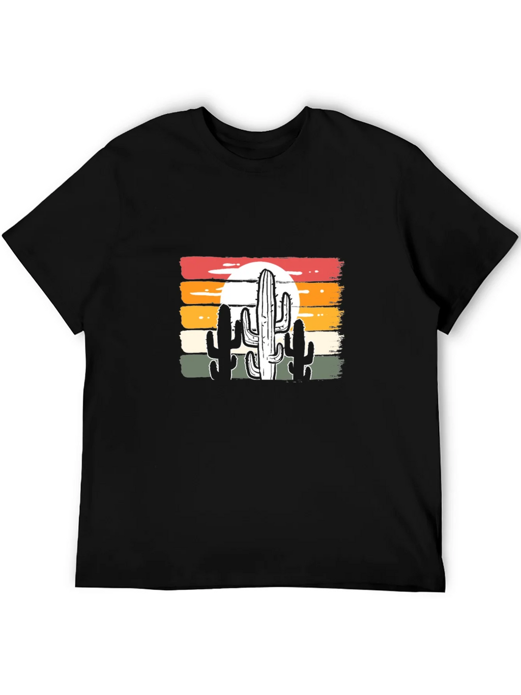 Retro Sunset Cactus Graphic Tee - Black Cotton Blend product image 5