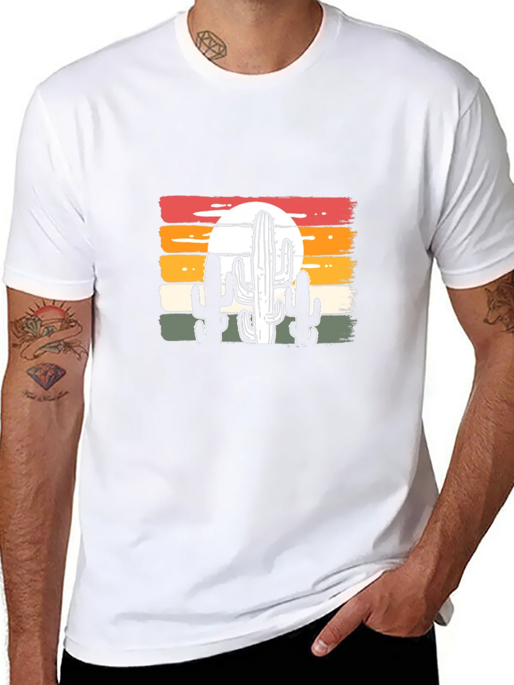 Retro Sunset Cactus Graphic Tee - Black Cotton Blend product image 7