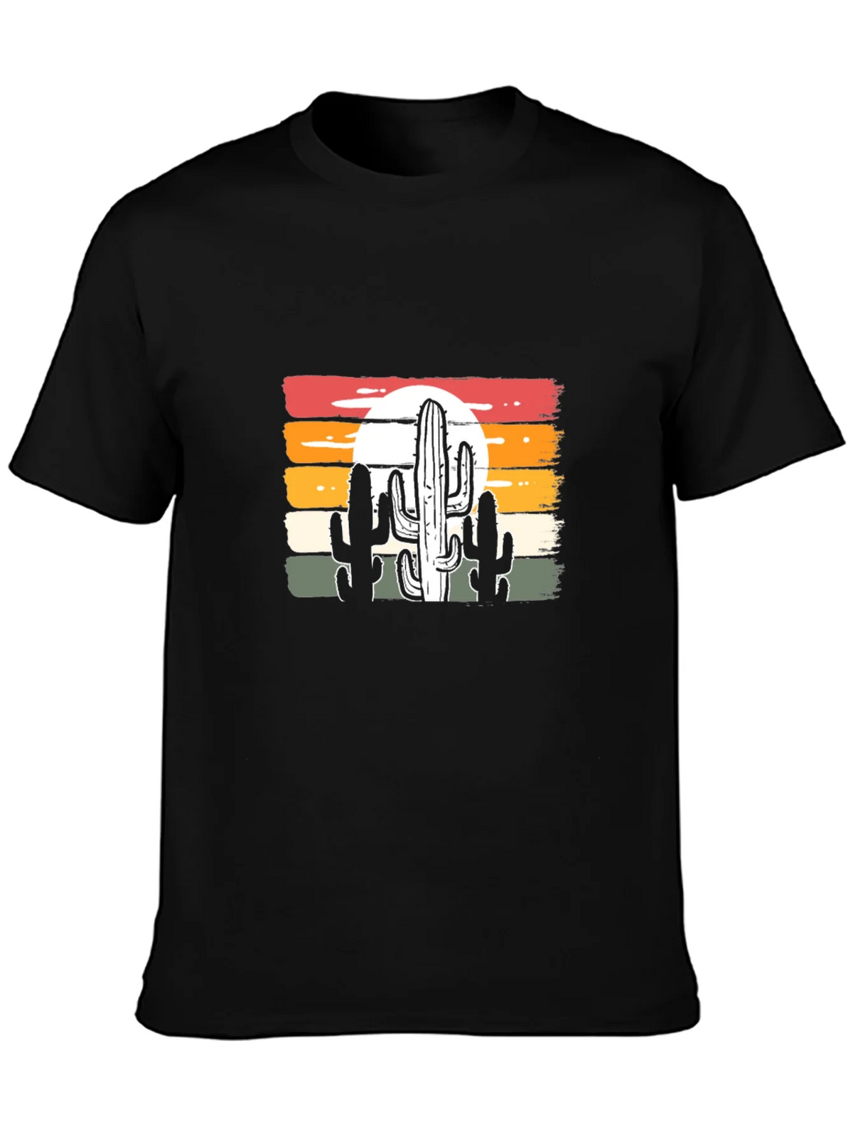Retro Sunset Cactus Graphic Tee - Black Cotton Blend product image 3