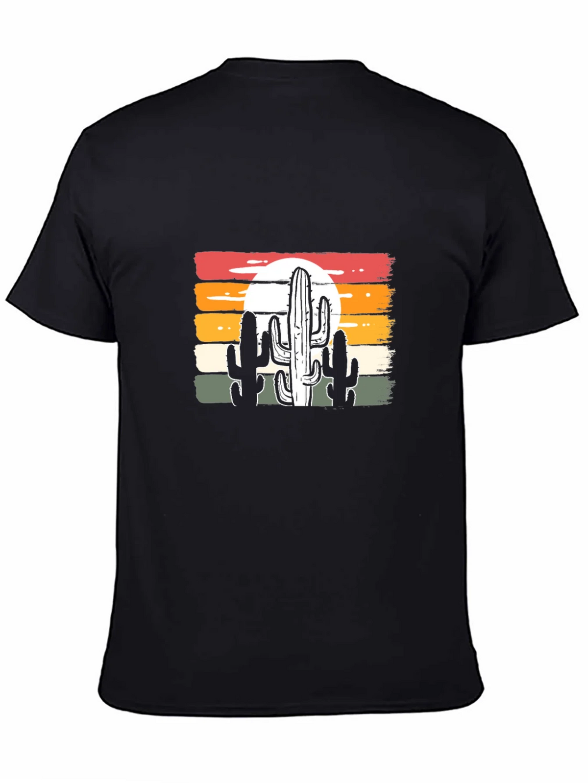 Retro Sunset Cactus Graphic Tee - Black Cotton Blend product image 4