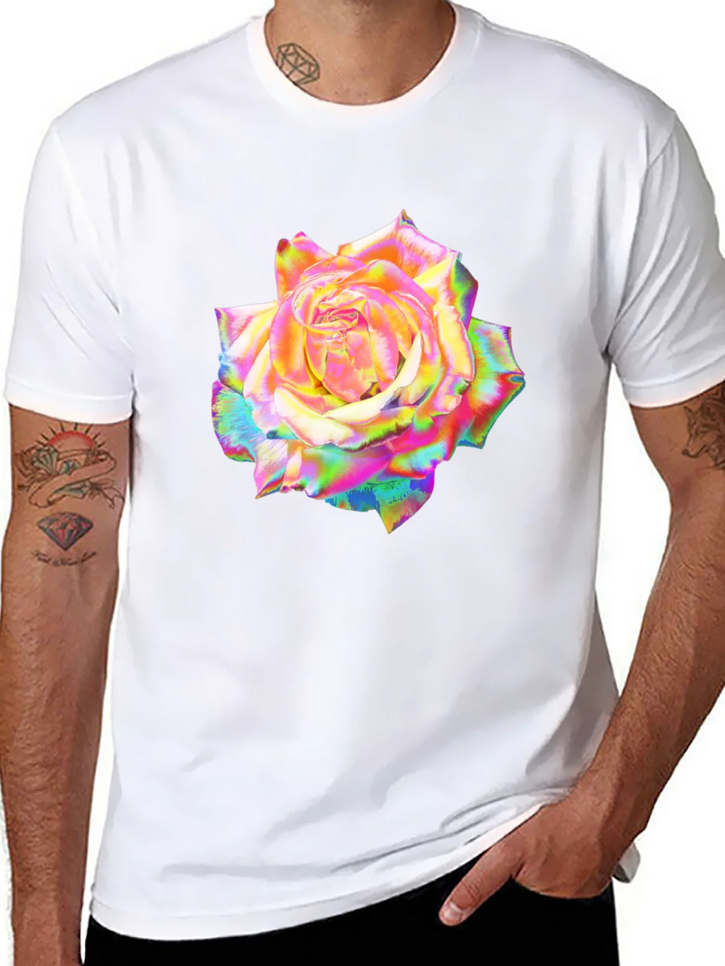 Rainbow Rose Graphic Black T-Shirt product image 7