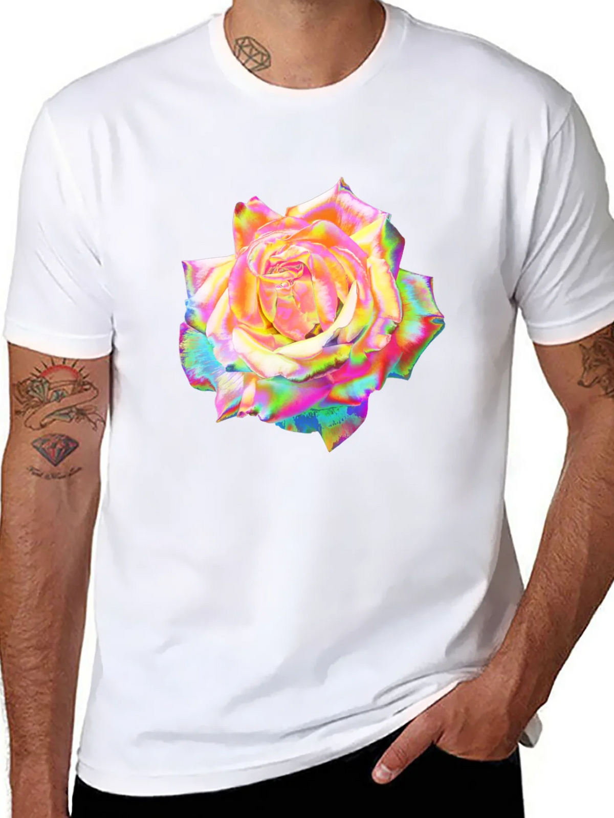 Rainbow Rose Graphic Black T-Shirt product image 7